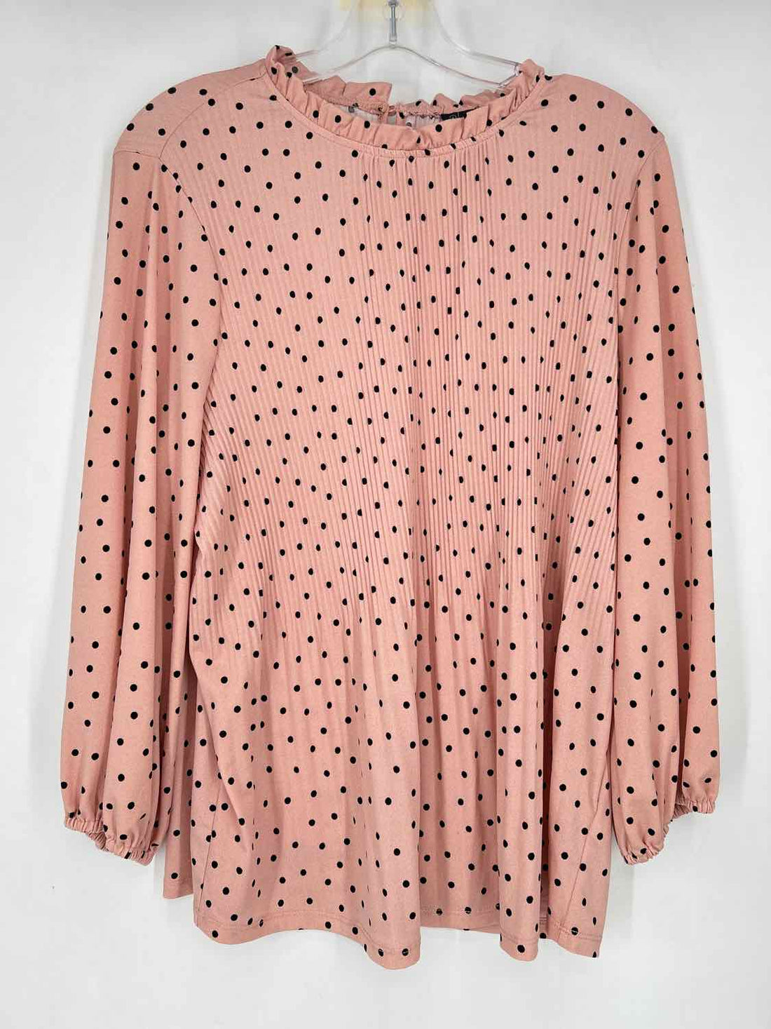 Adrianna Papell Size XL Light Pink Polkadot Long Sleeve