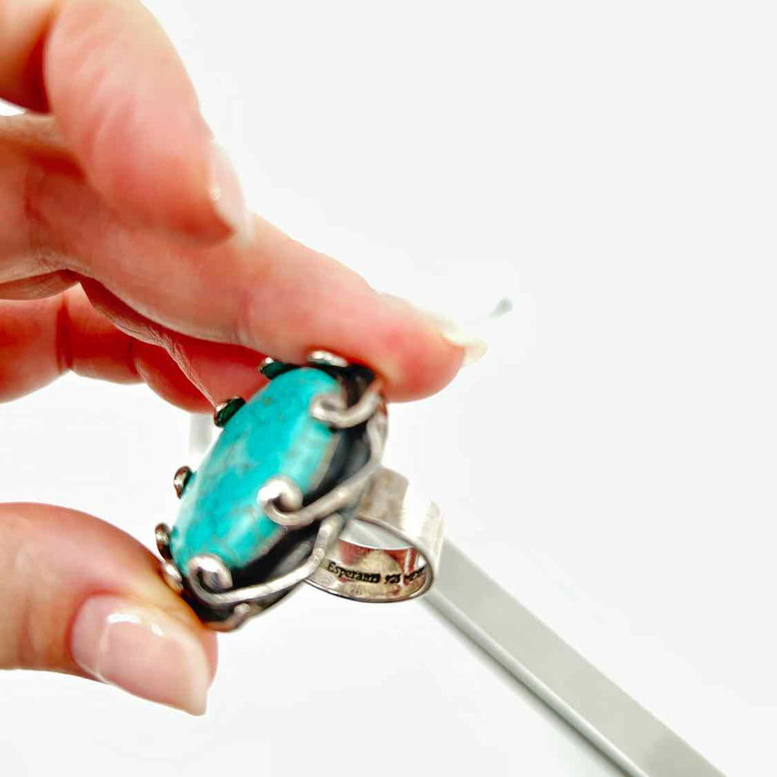Esperanza Size 8 Sterling Silver Turquoise Ring