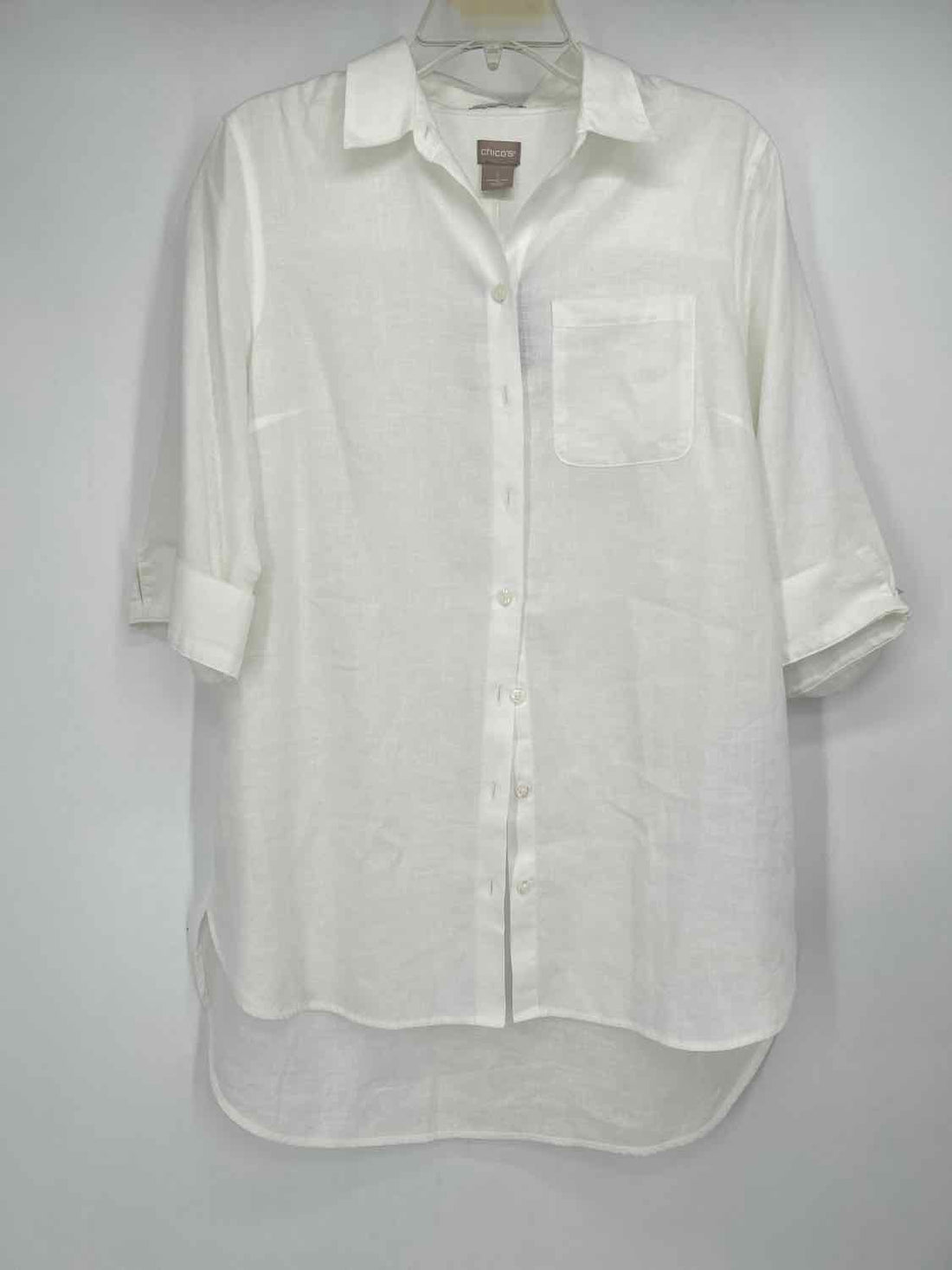 Chicos Size 1(M) White Linen Long Sleeve