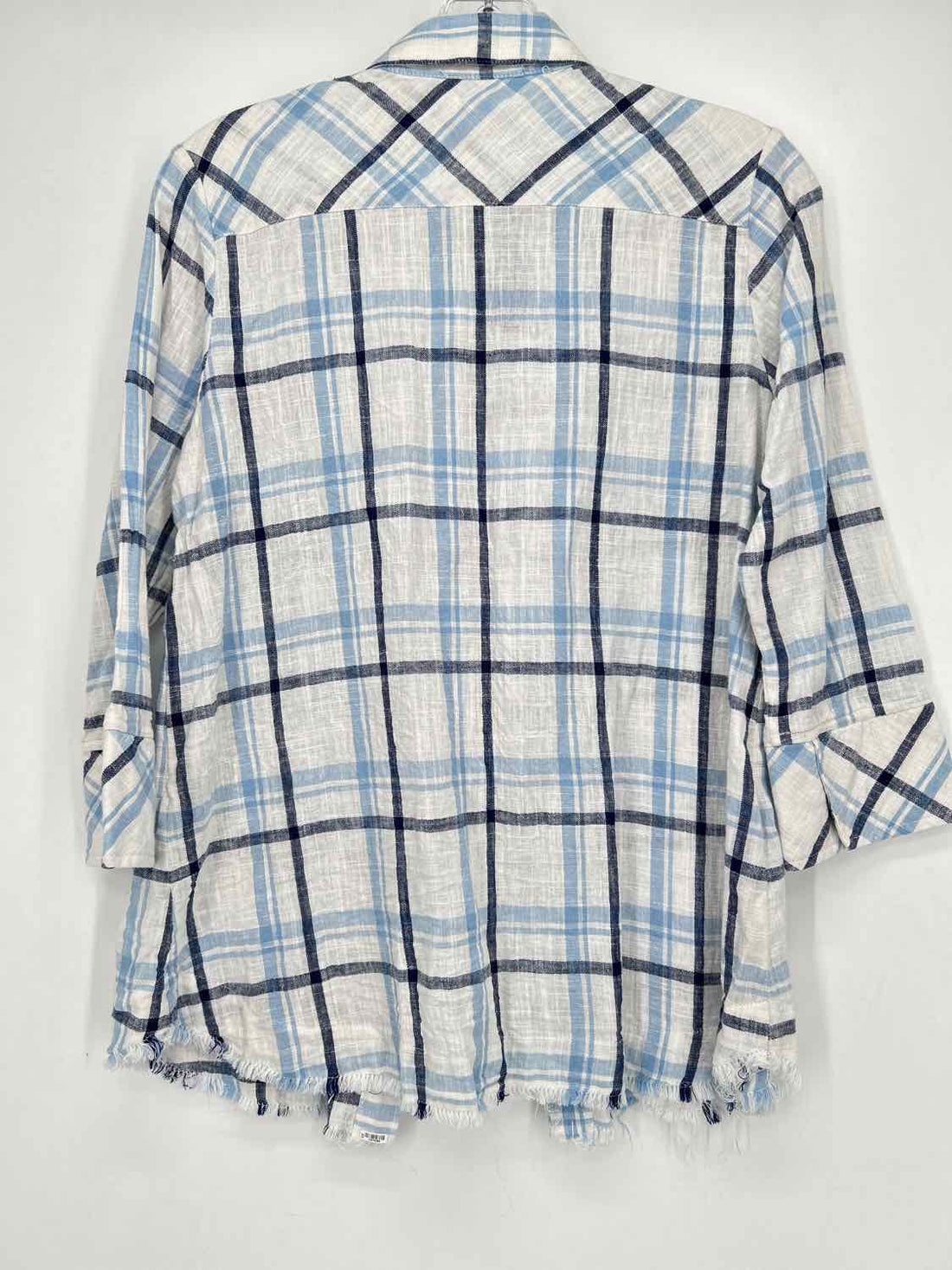 Boho Chic Size S White & Blue Print Long Sleeve