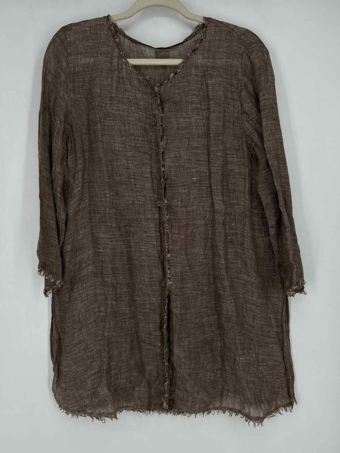 Eileen Fisher Size M Brown & White Linen Long Sleeve