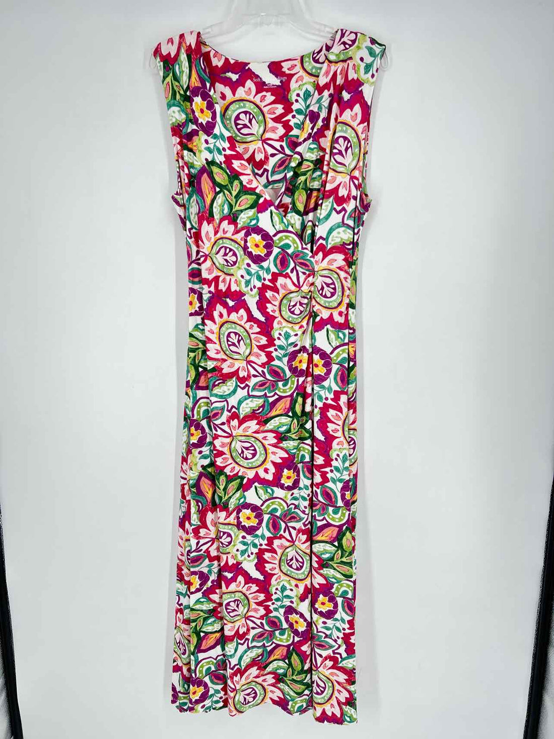Soft Surroundings Size L Pink & Green Floral Sleeveless Maxi