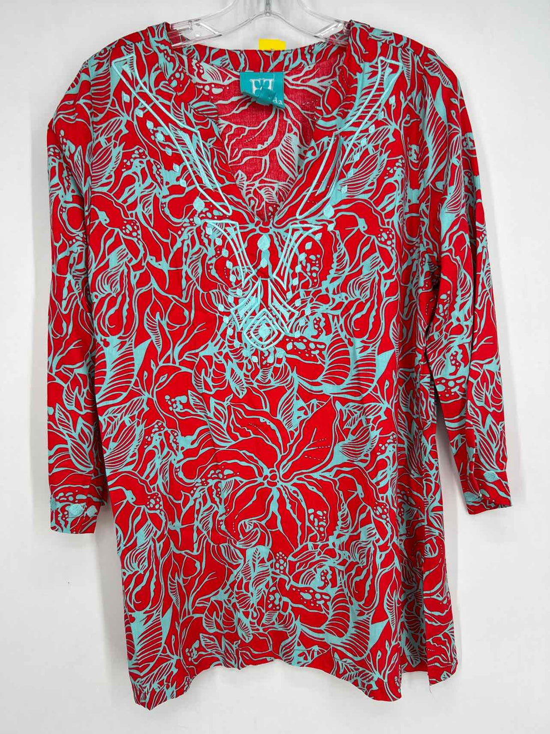 Escapada Size M Red & Aqua Embroidered Long Sleeve