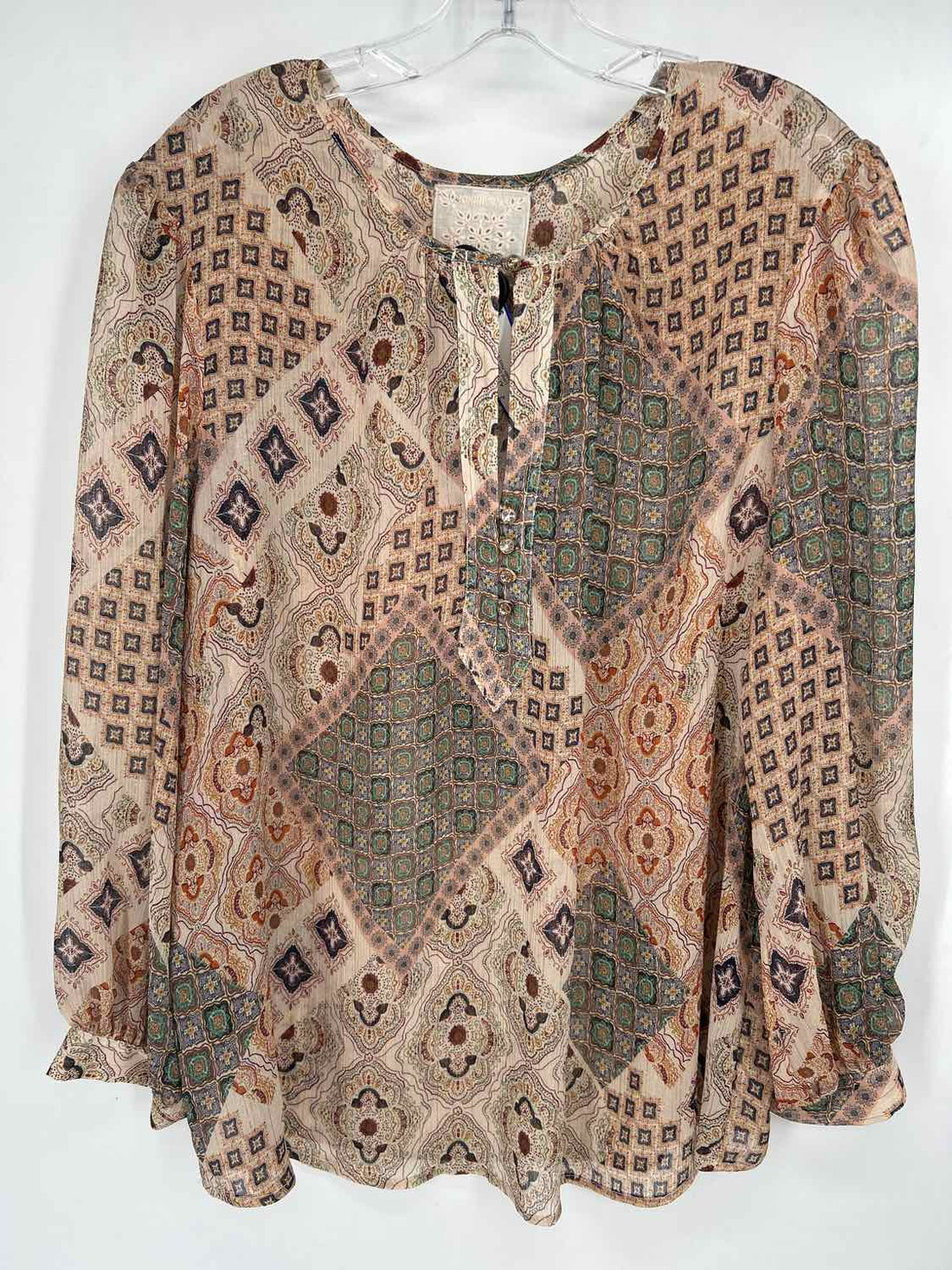 Johnny Was Size L Cream Print Shimmer Long Sleeve