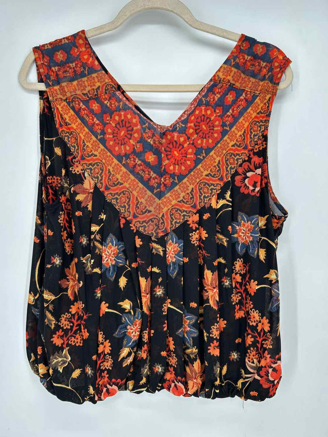 Free People Size S Black & Orange Floral Mesh Sleeveless