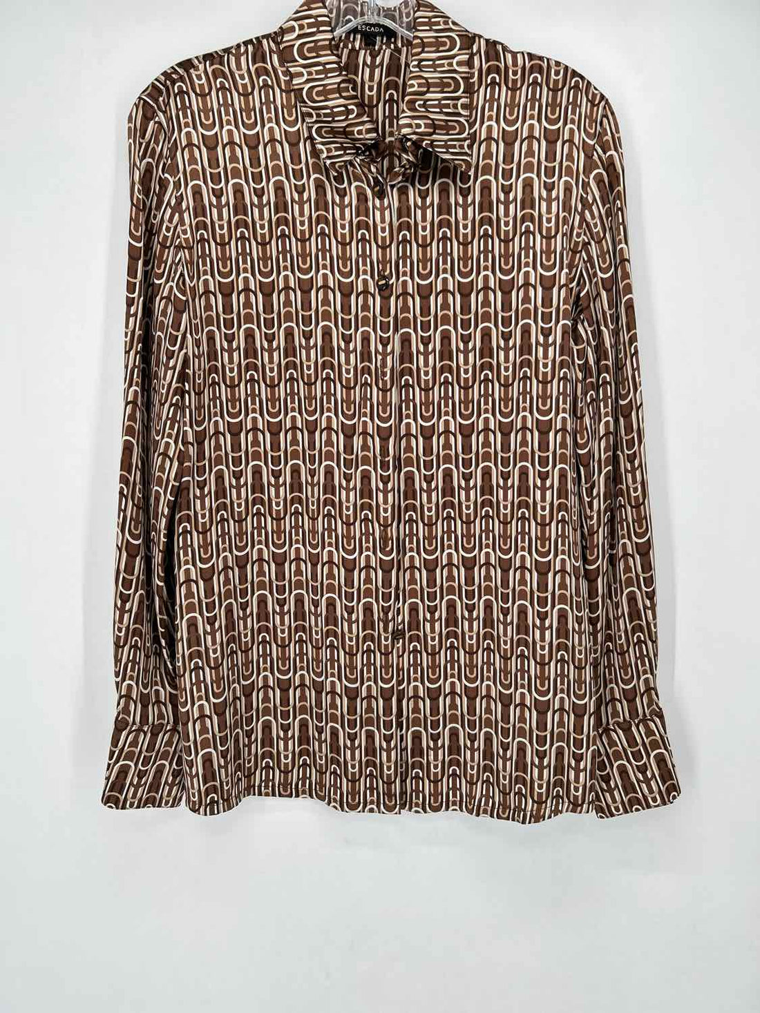 Escada Size 36 Brown Print Silk Long Sleeve