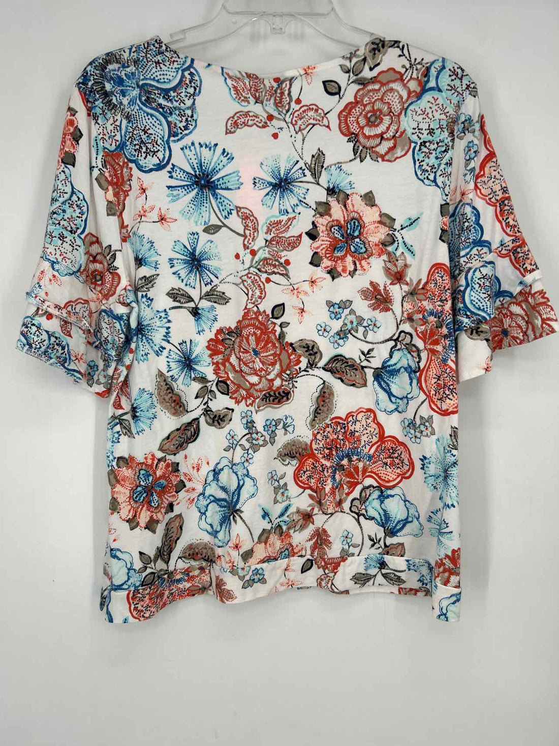 Chicos Size 2/M White Floral Short Sleeve