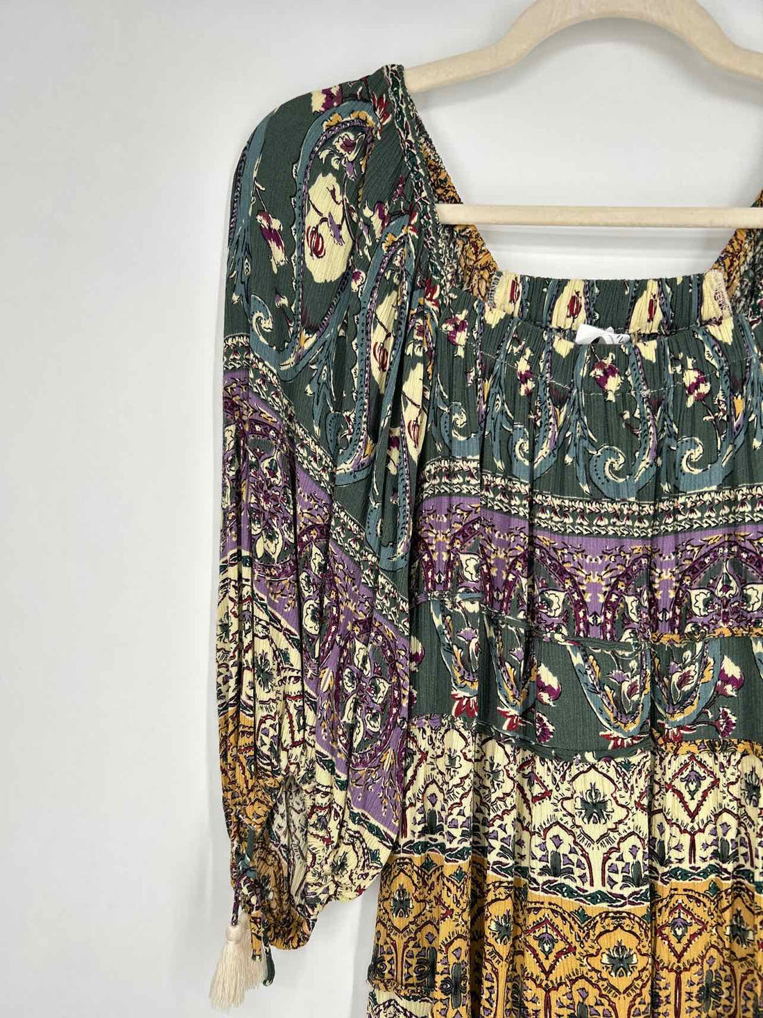 Blu Ivy Size S Dark Green Print Long Sleeve Dress