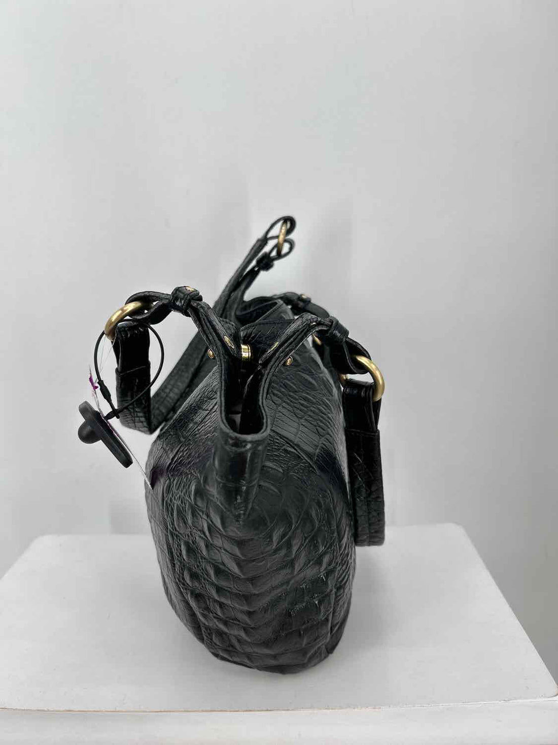 Brahmin Black Croc Embossed Leather Pre Owned Tote