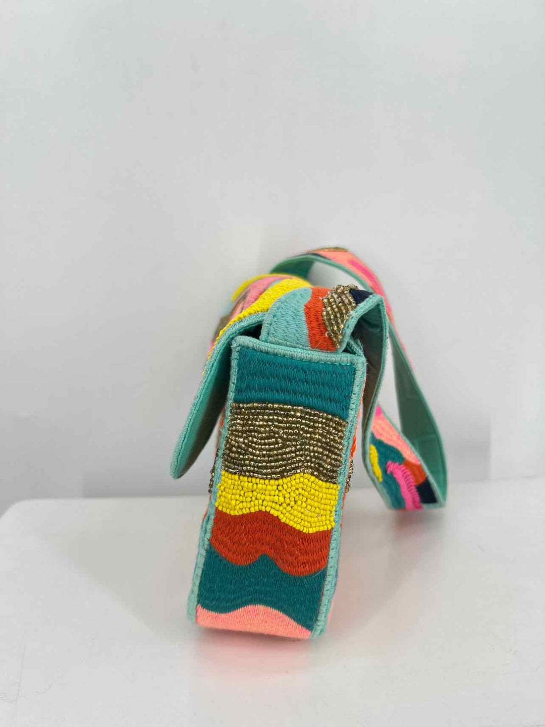 America & Beyond Turquoise Multi Color Embroidered Pre Owned Shoulder