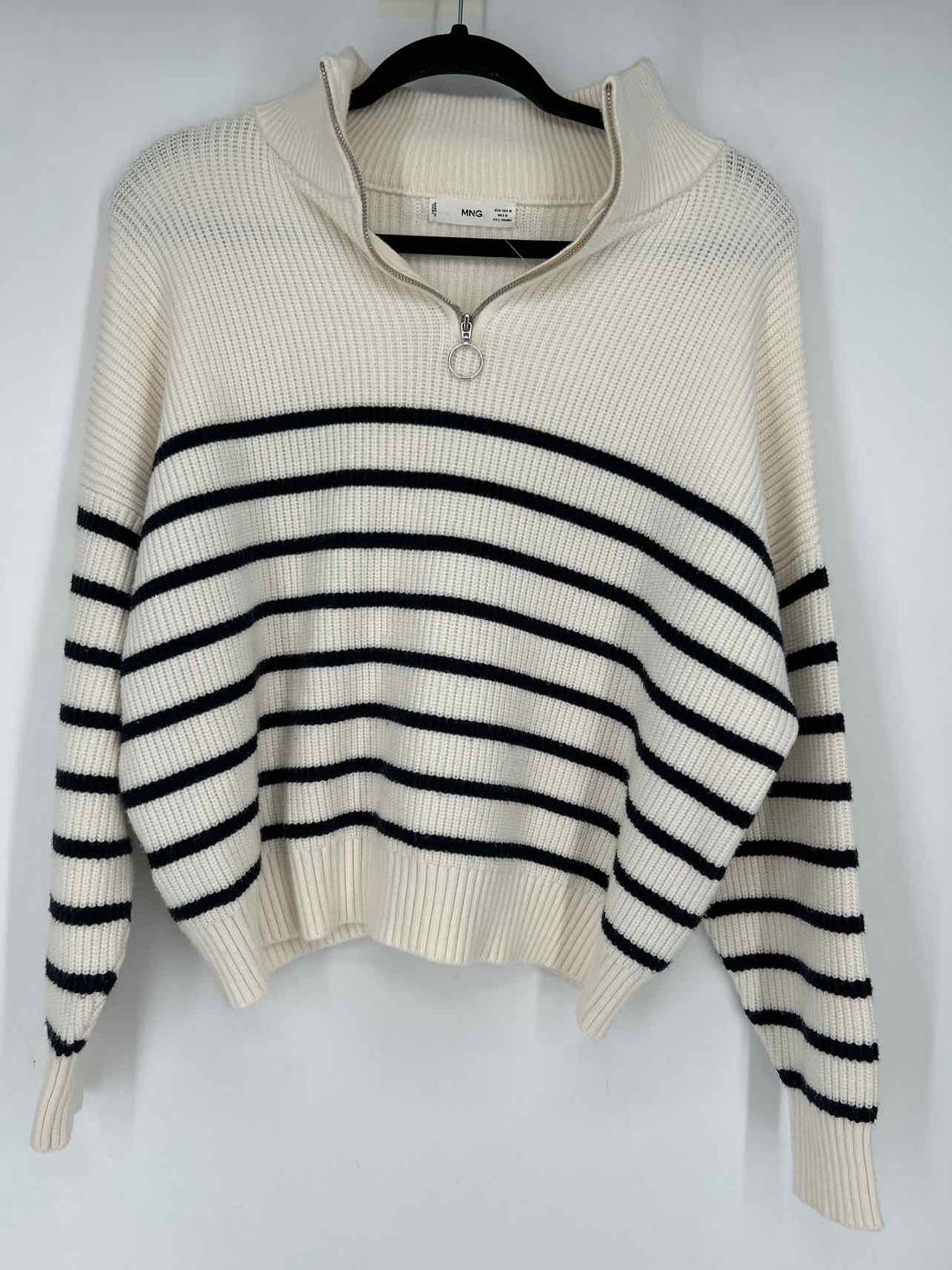 MNG Size M White & Navy Striped Sweater