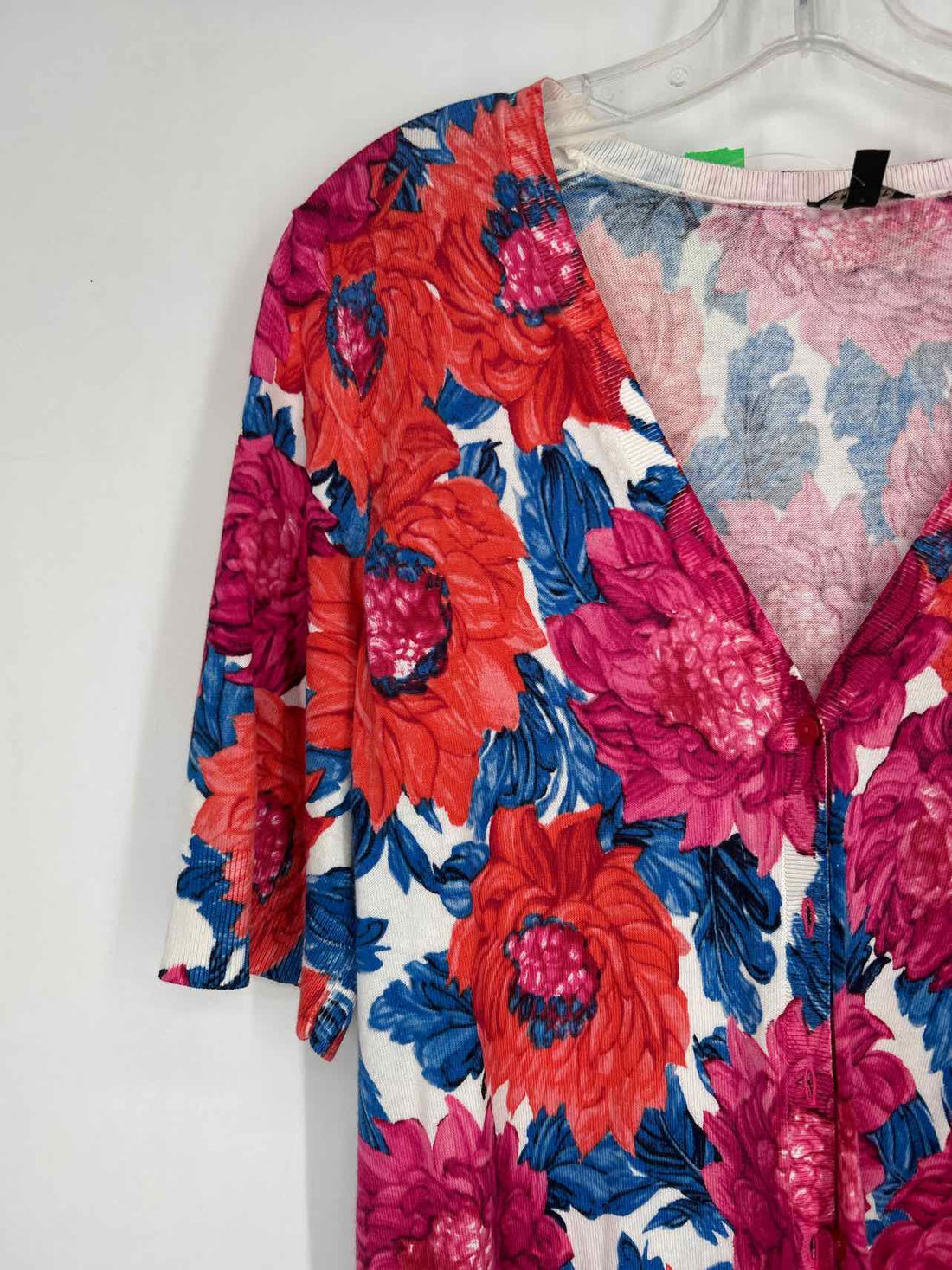Talbots Size L Pink & Blue Floral Short Sleeve Cardigan