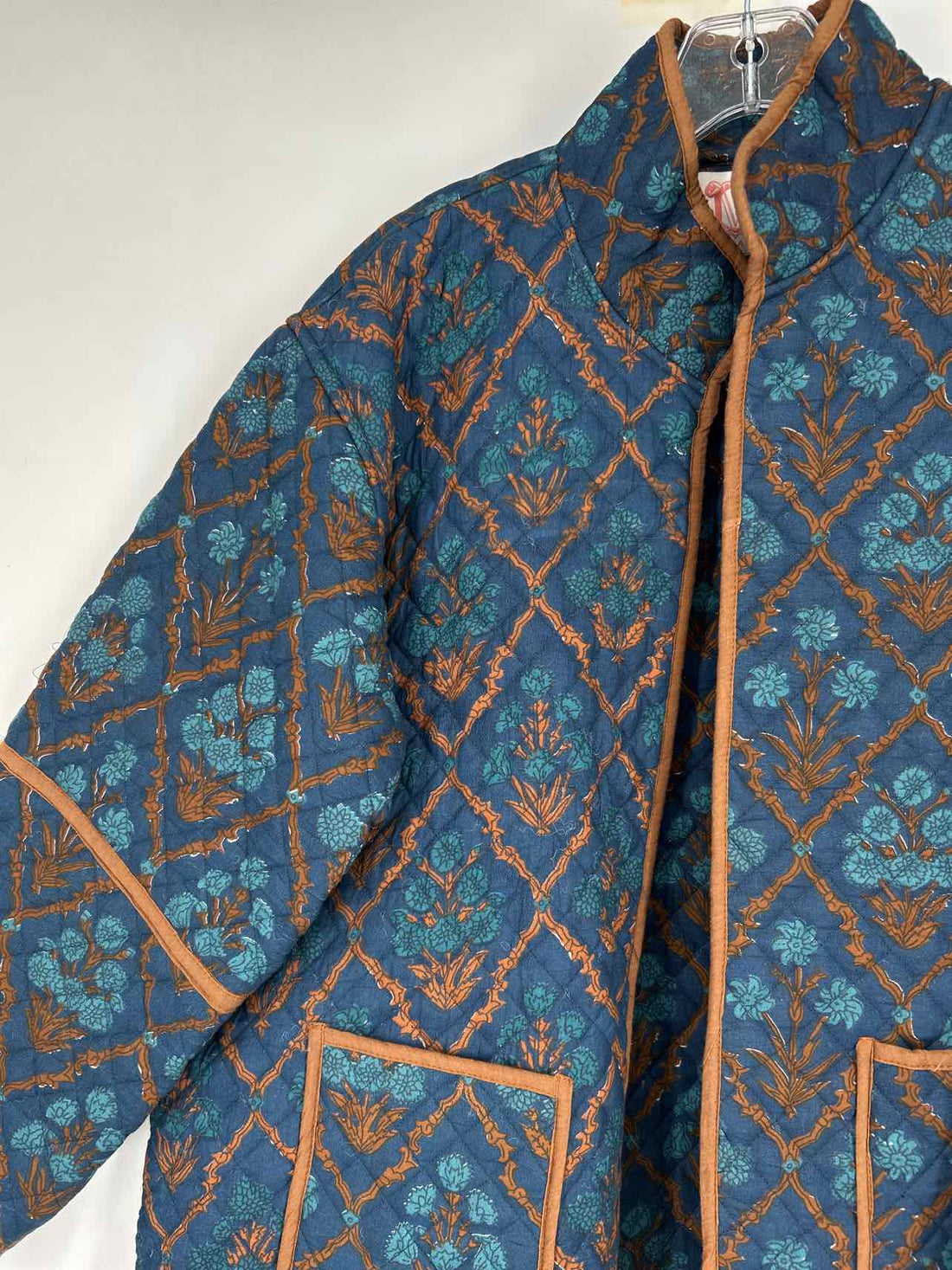 Victoria Dunn Size M Navy & Brown Floral Quilted Jacket
