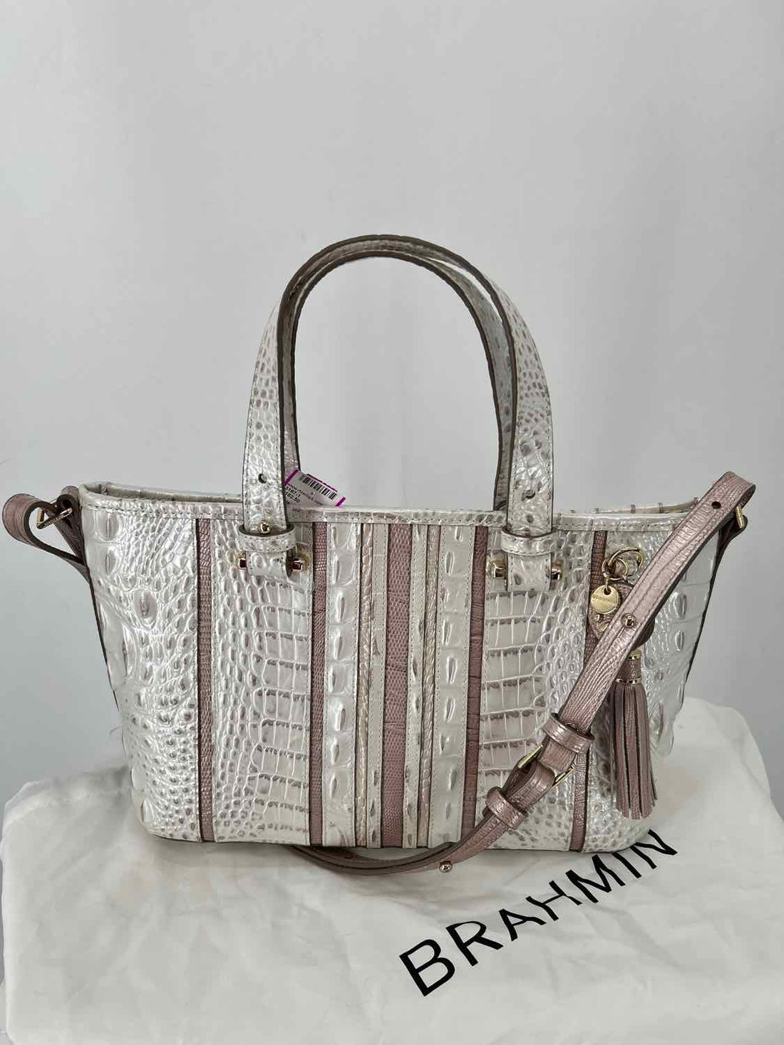 Brahmin Pearl & Pink Croc Embossed Tote