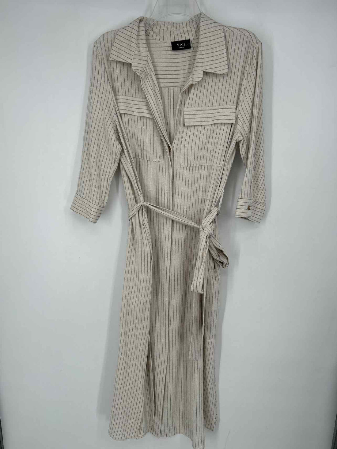 Vici Size S Beige & Black Striped Long Sleeve Dress