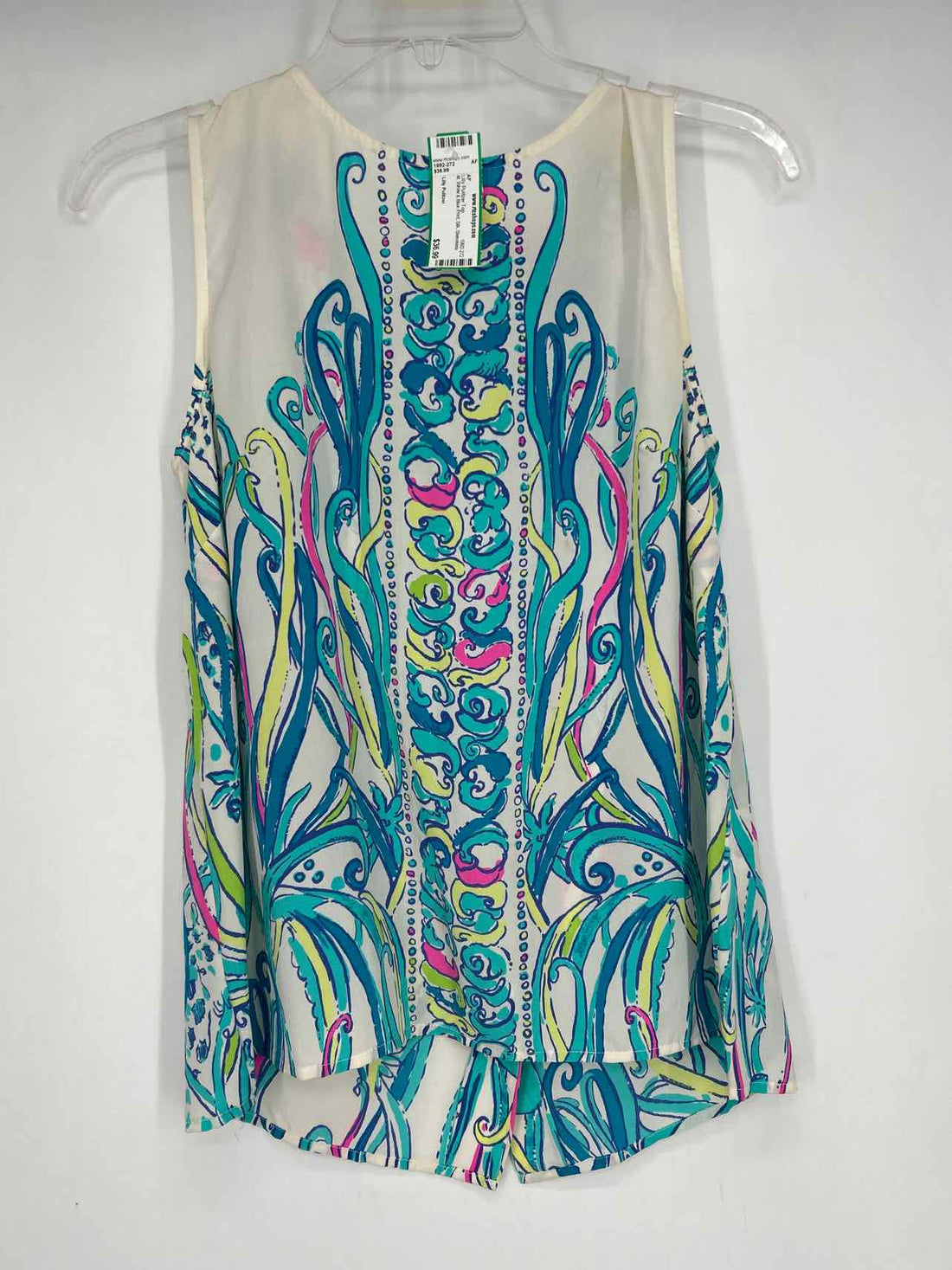 Lilly Pulitzer M White & Blue Print Silk Sleeveless Lilly Pulitzer Top