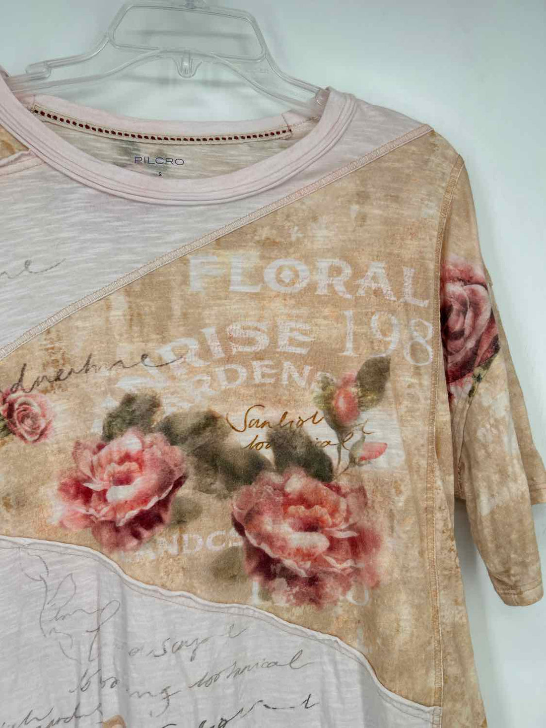 Pilcro Size S Light Pink & Khaki Floral Short Sleeve