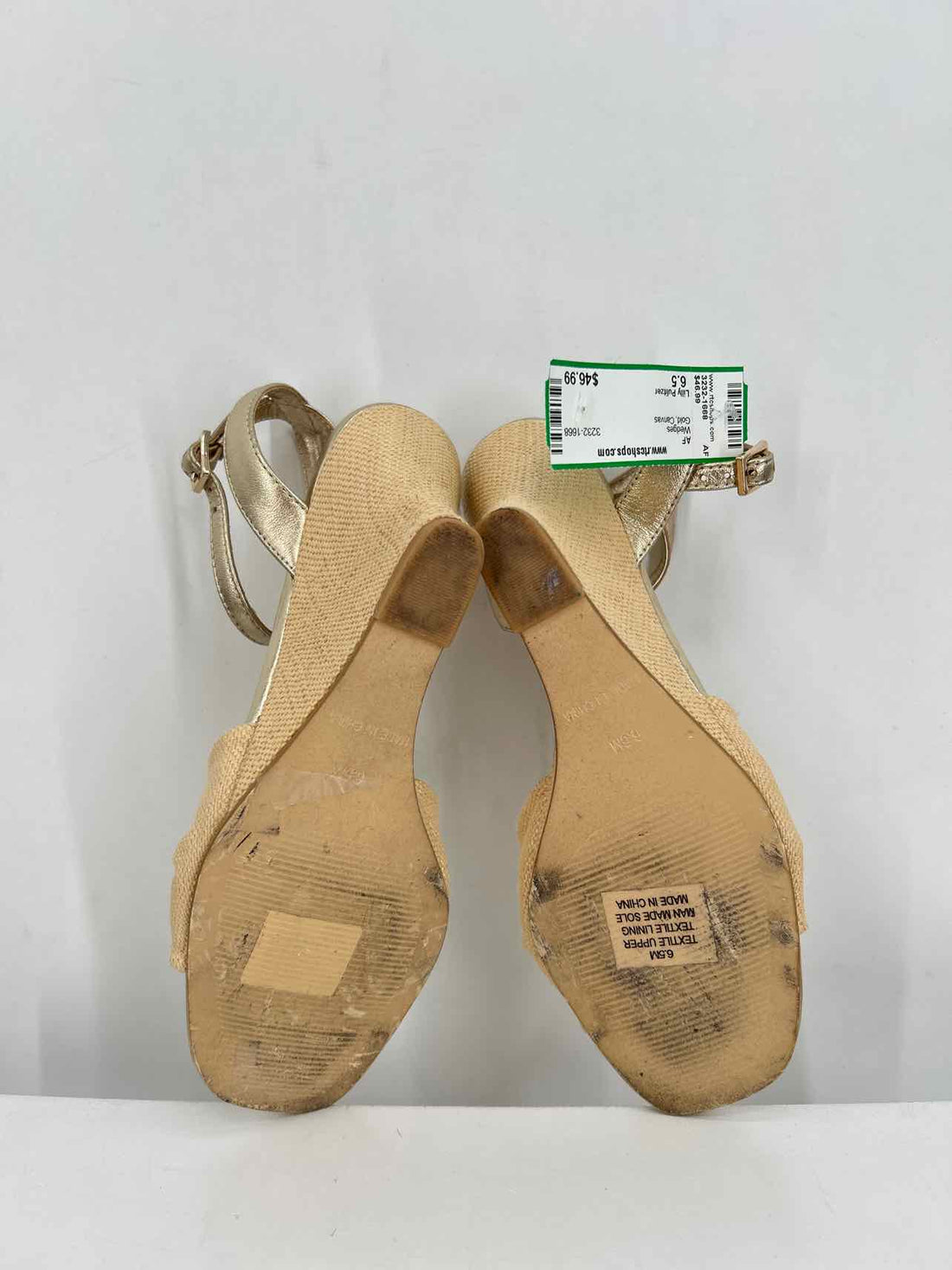 Lilly Pulitzer Women Size 6.5 Gold Canvas Wedges