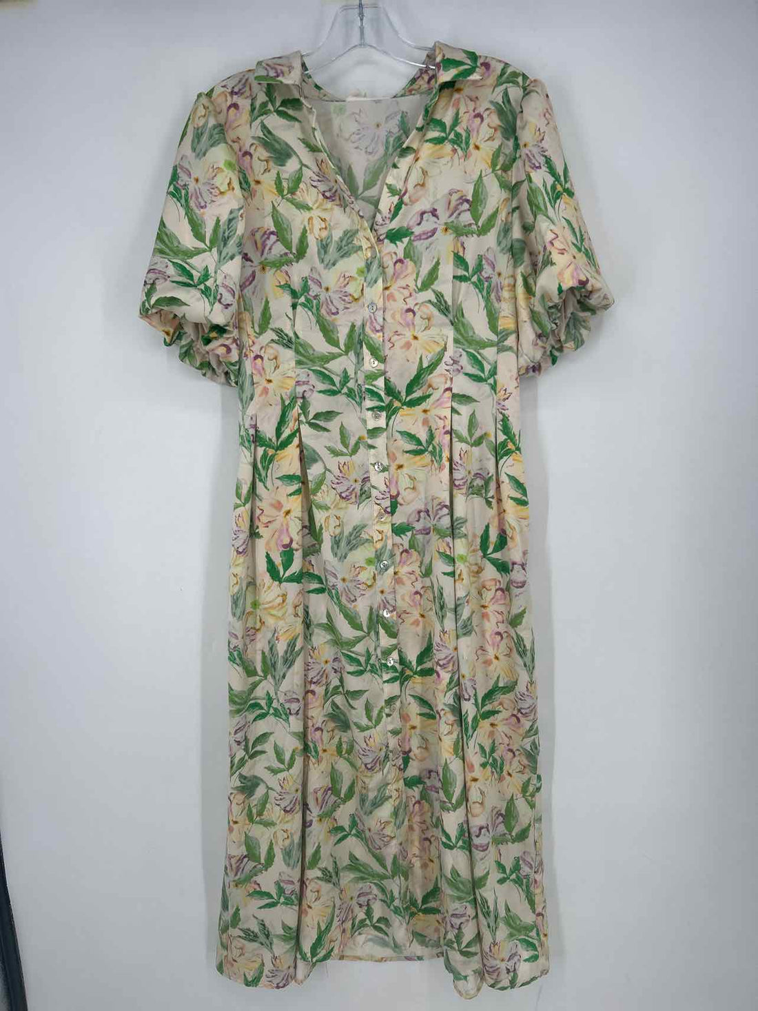Melloday Size S Yellow Purple & Green Floral Short Sleeve Dress