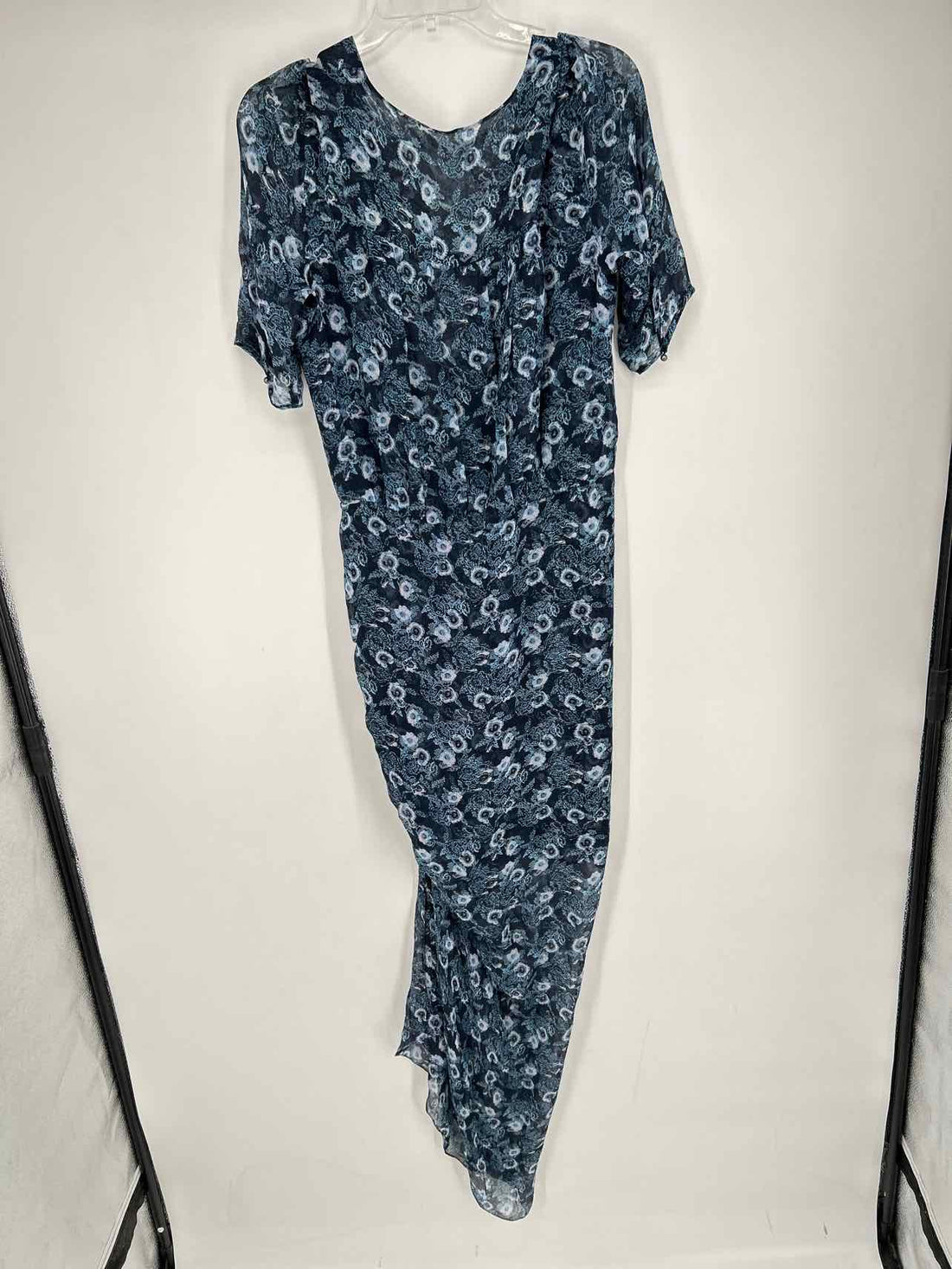 Veronica Beard Size 10 Navy Floral Silk Short Sleeve Maxi
