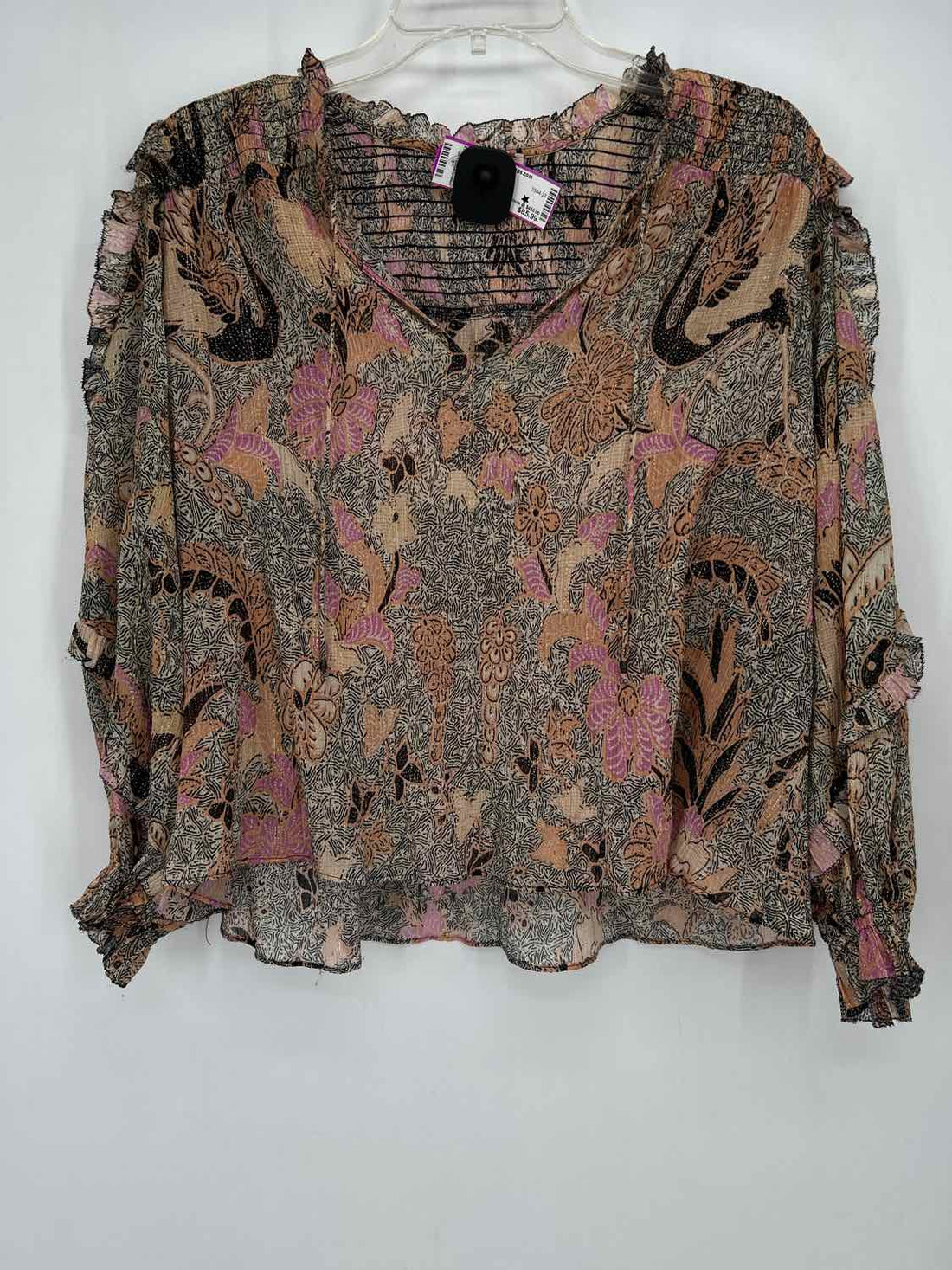 Ulla Johnson Size 0 Tan Print Silk Blend Long Sleeve