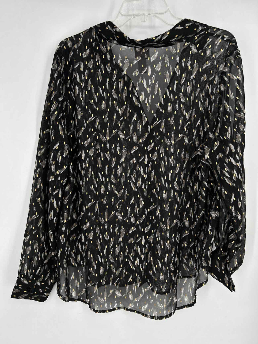 Chicos Size 2/L Black Print Sheer Long Sleeve