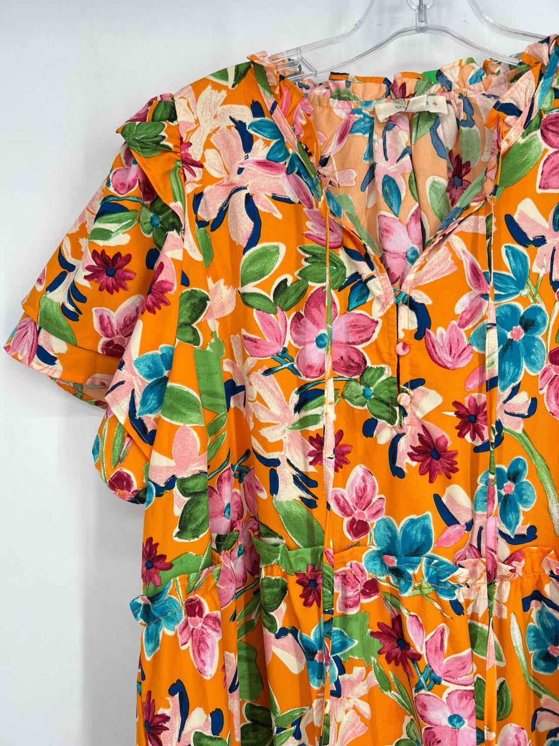 Umgee Size 1X Orange Floral Short Sleeve Dress