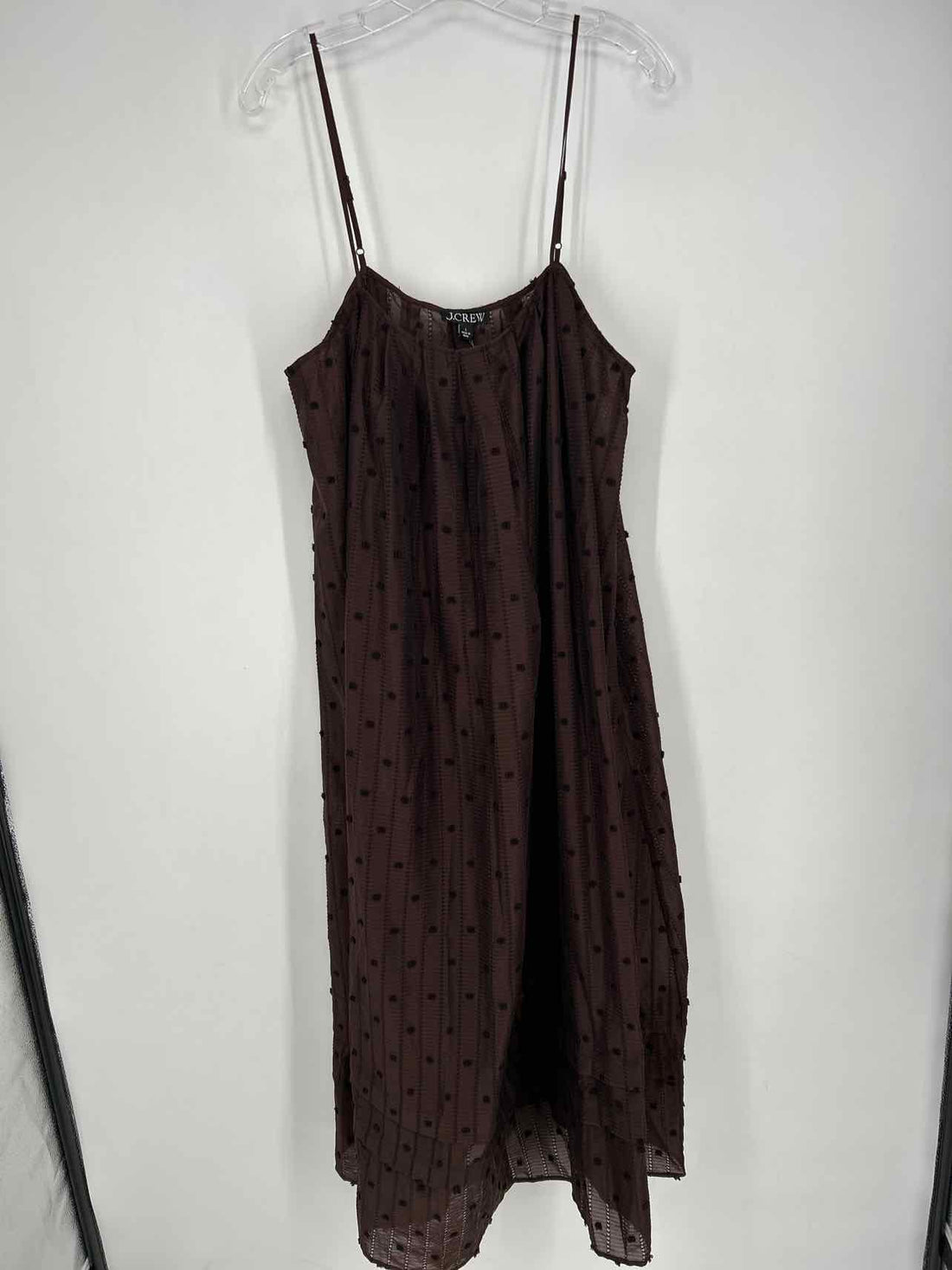 J Crew Size L Brown Striped Swiss Dot NWT Dress