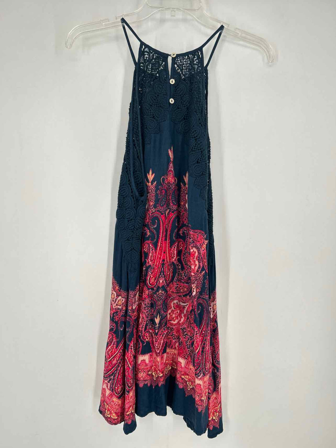 Free People Size M Navy & Pink Print Sleeveless Dress