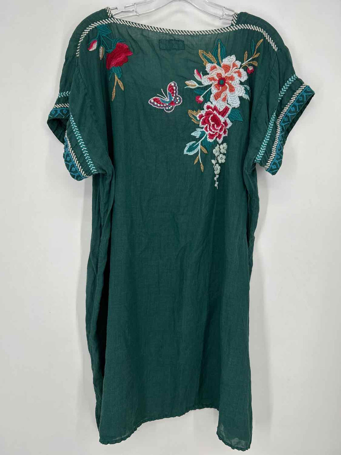 Johnny Was Size XL Green Embroidered Ramie Dress