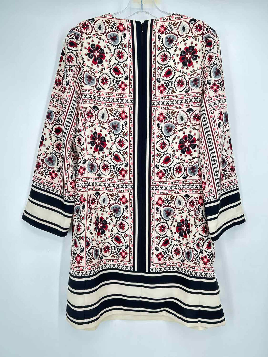 Tuckernuck Size S Cream Black & Maroon Print Long Sleeve Dress
