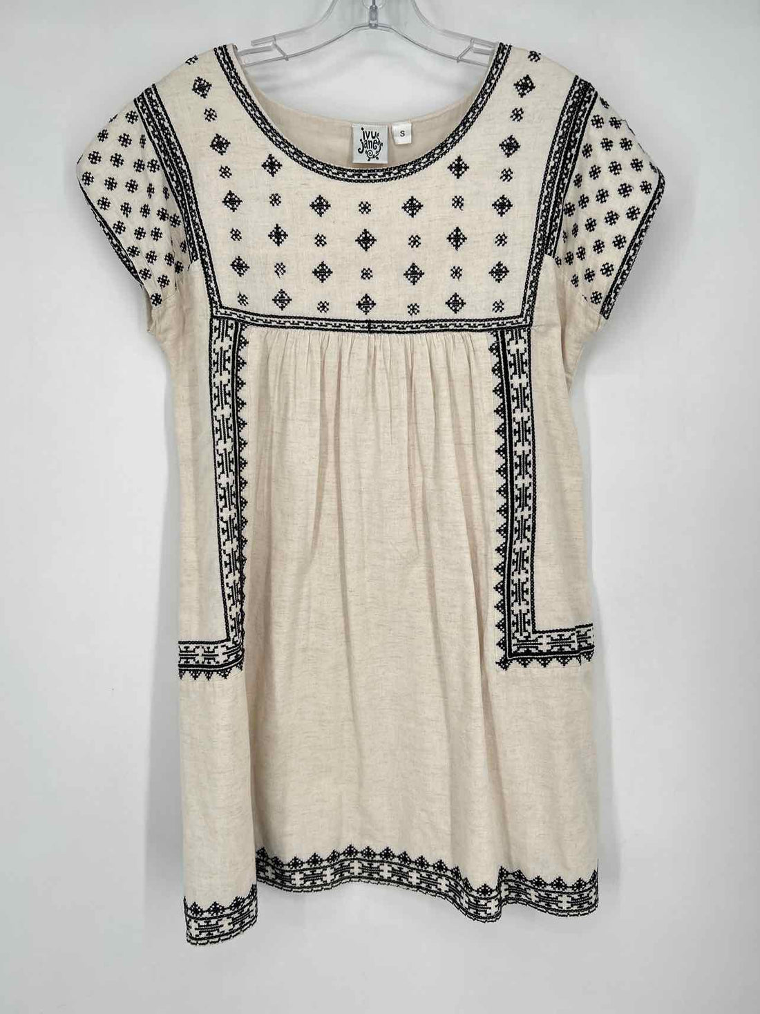Ivy Jane Size S Cream & Black Embroidered Short Sleeve Dress