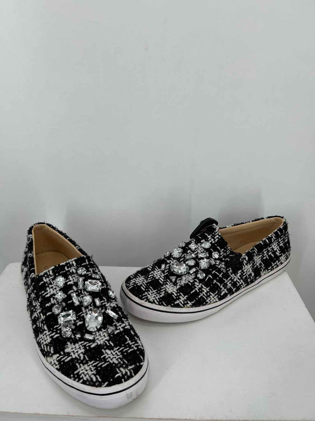 Kate Spade Women Size 9.5 Black & White Colorblock Pre Owned Tweed Flats