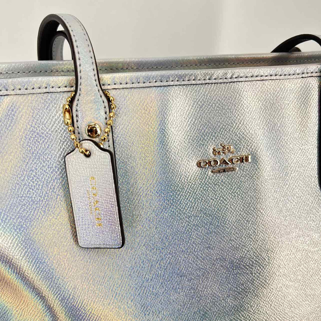 Coach RARE Silver Hologram Rainbow Holographic Genuine Leather NWT City Tote
