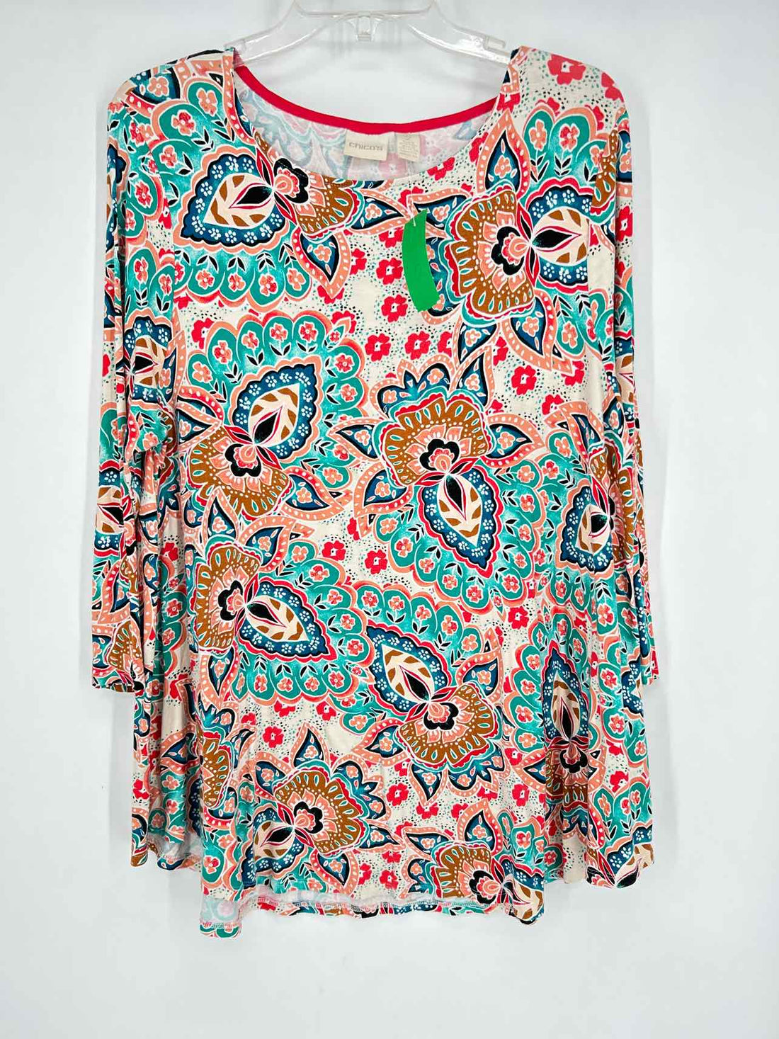 Chicos Size 2/L Cream Multi Color Long Sleeve