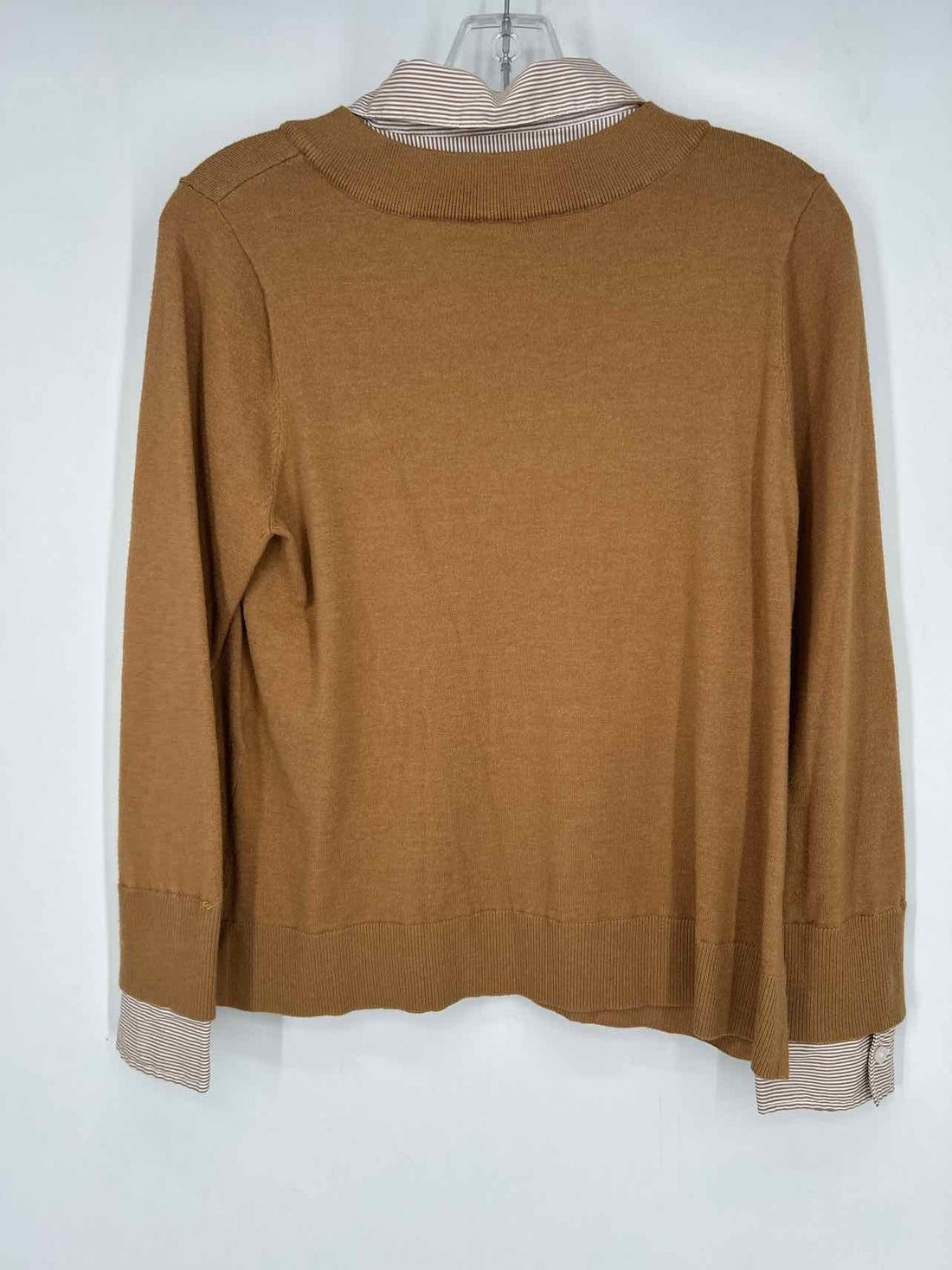 Chicos Size 1 (M) Light Brown & White Striped Sweater
