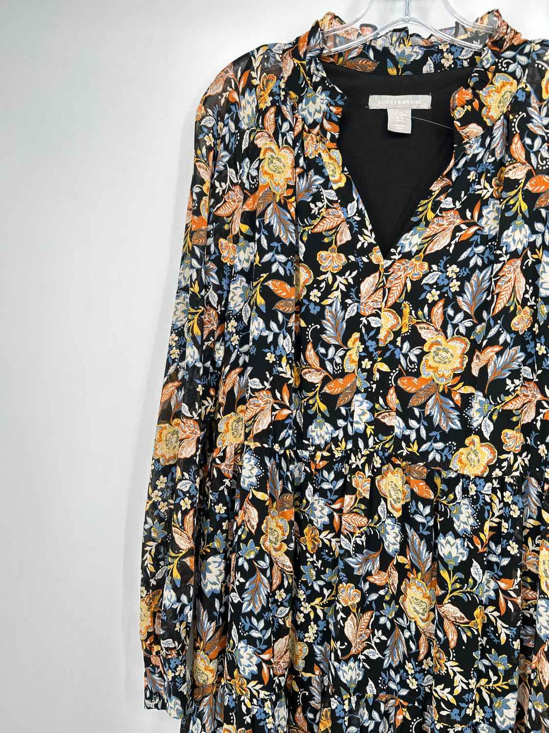 Lucky Brand Size XL Black Floral Long Sleeve Dress