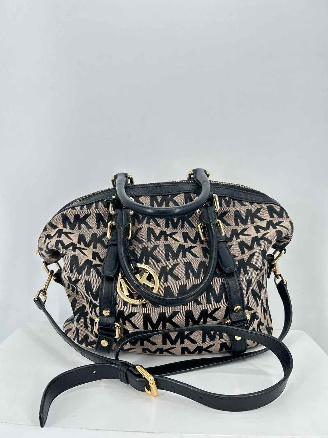 Michael Kors Black & Tan Canvas/Leather Satchel
