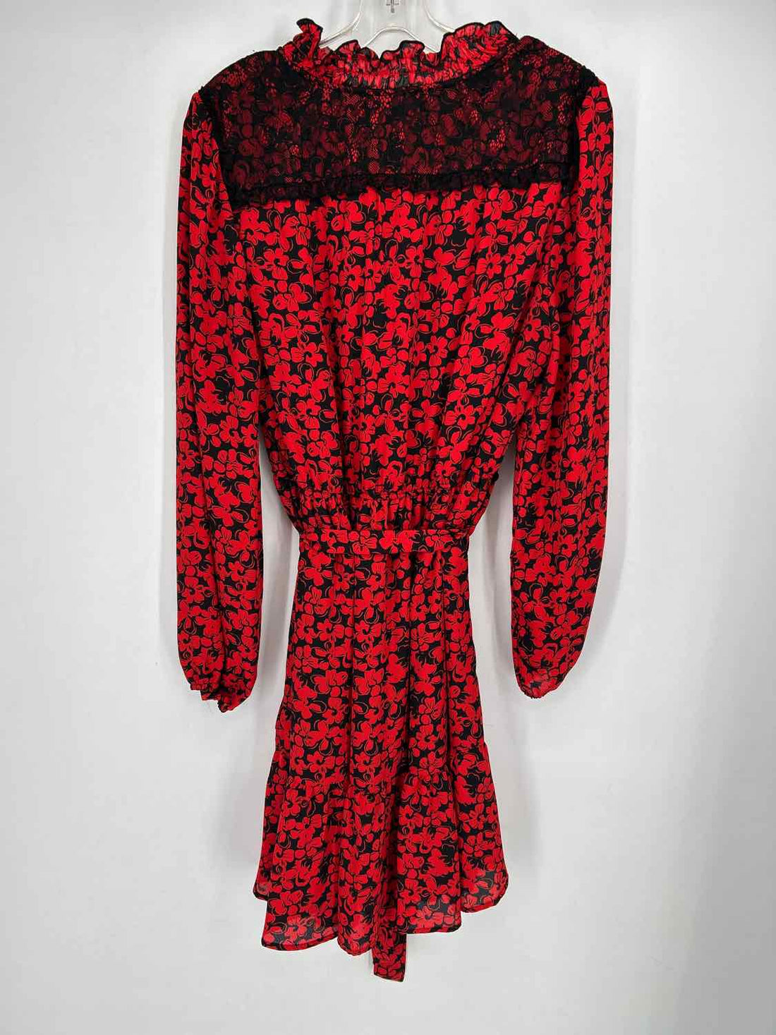 Tahari Arthur S. Levine Size 12 Black & Red Floral Long Sleeve Dress