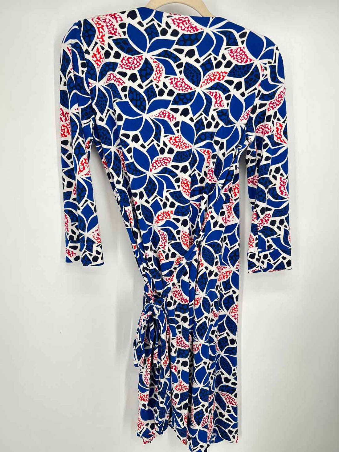 Diane Von Furstenberg Size 4 White Blue & Red Print Long Sleeve Dress