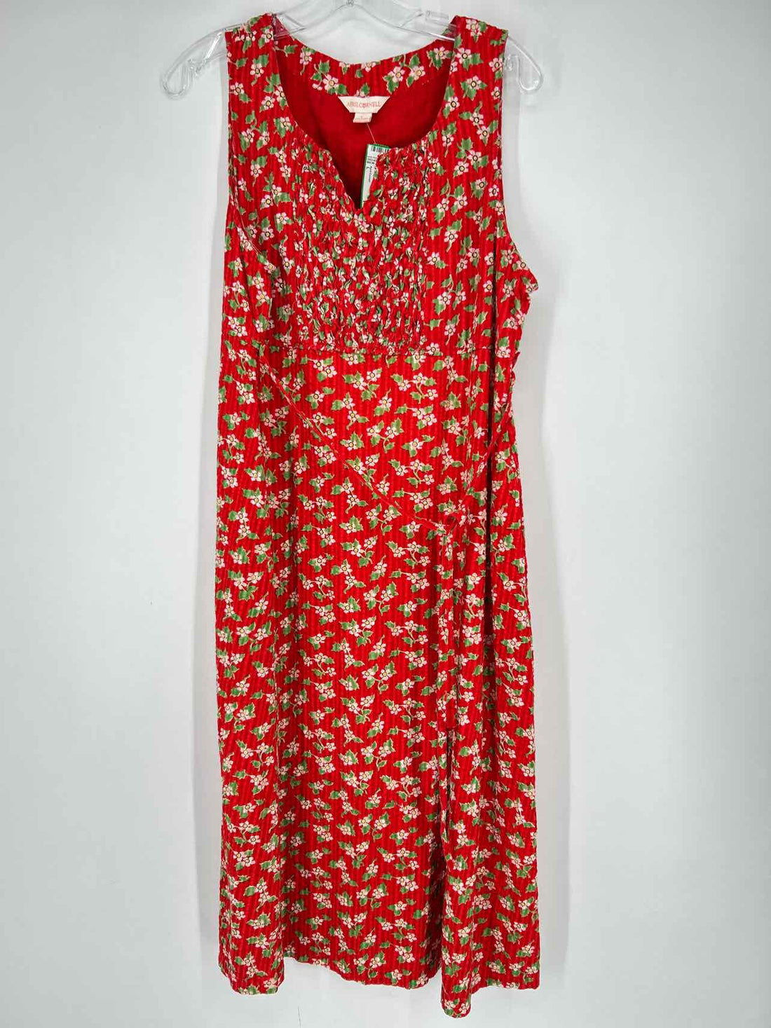 April Cornell Size L Red Floral Sleeveless Dress