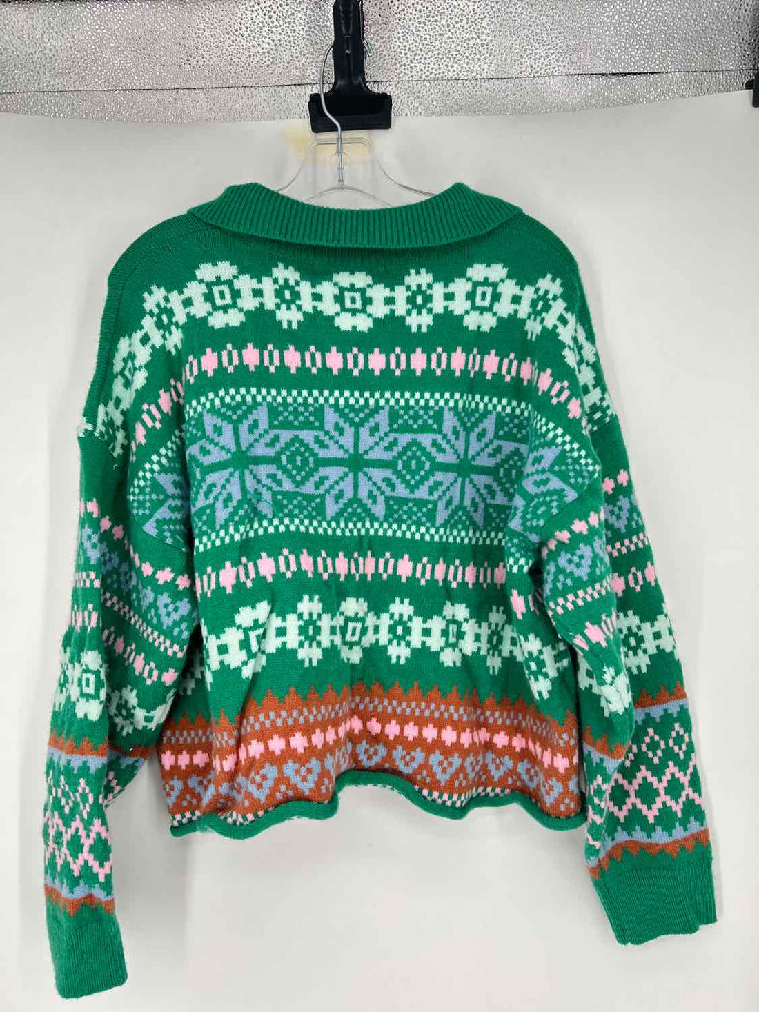 & Merci Size L Green Print Cardigan