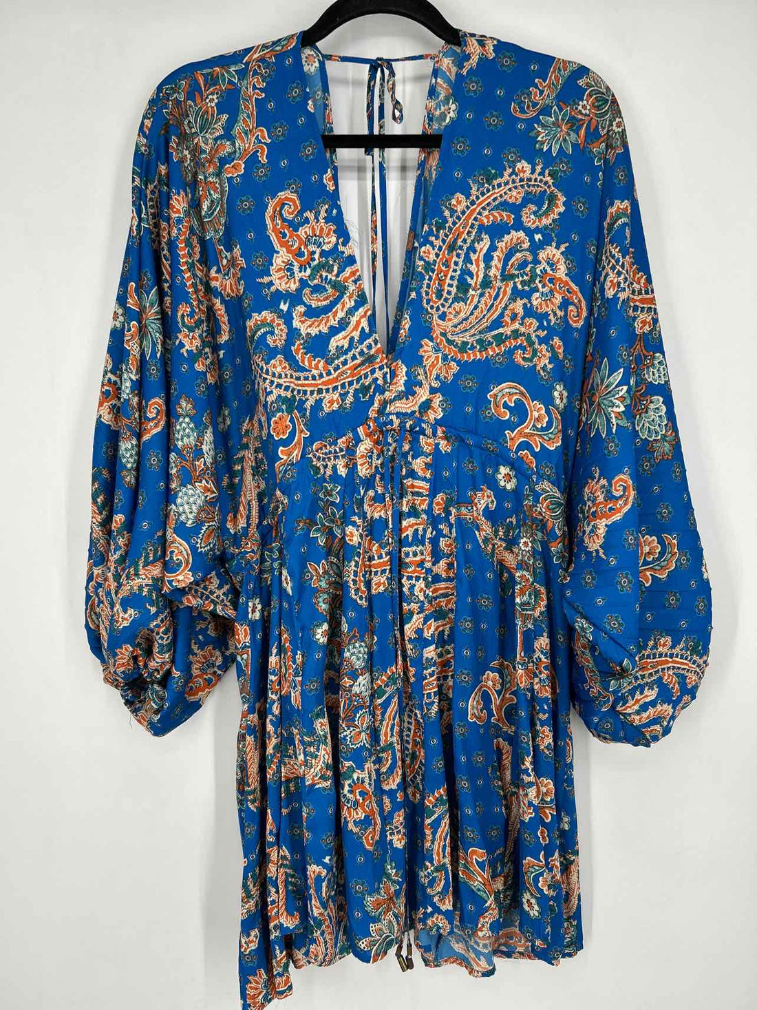 Free People Size XS Blue & Orange Print Long Sleeve Dress