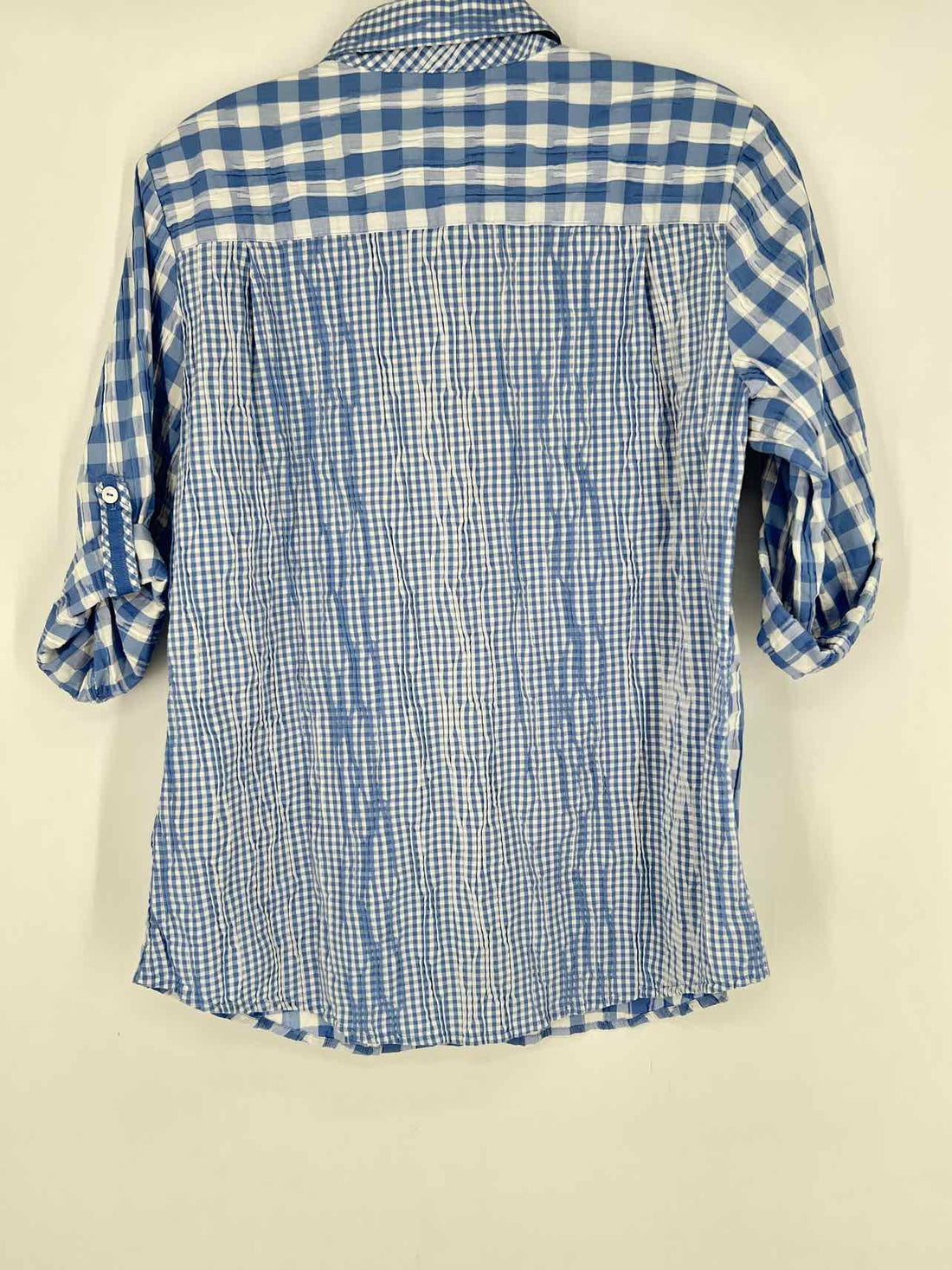 Foxcroft Size 8 Blue & White Short Sleeve