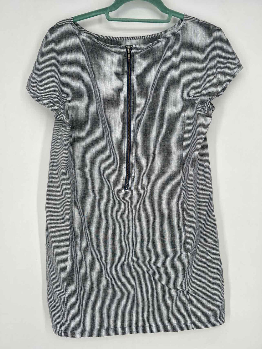 Eileen Fisher Size PM White & Navy Striped Short Sleeve Dress