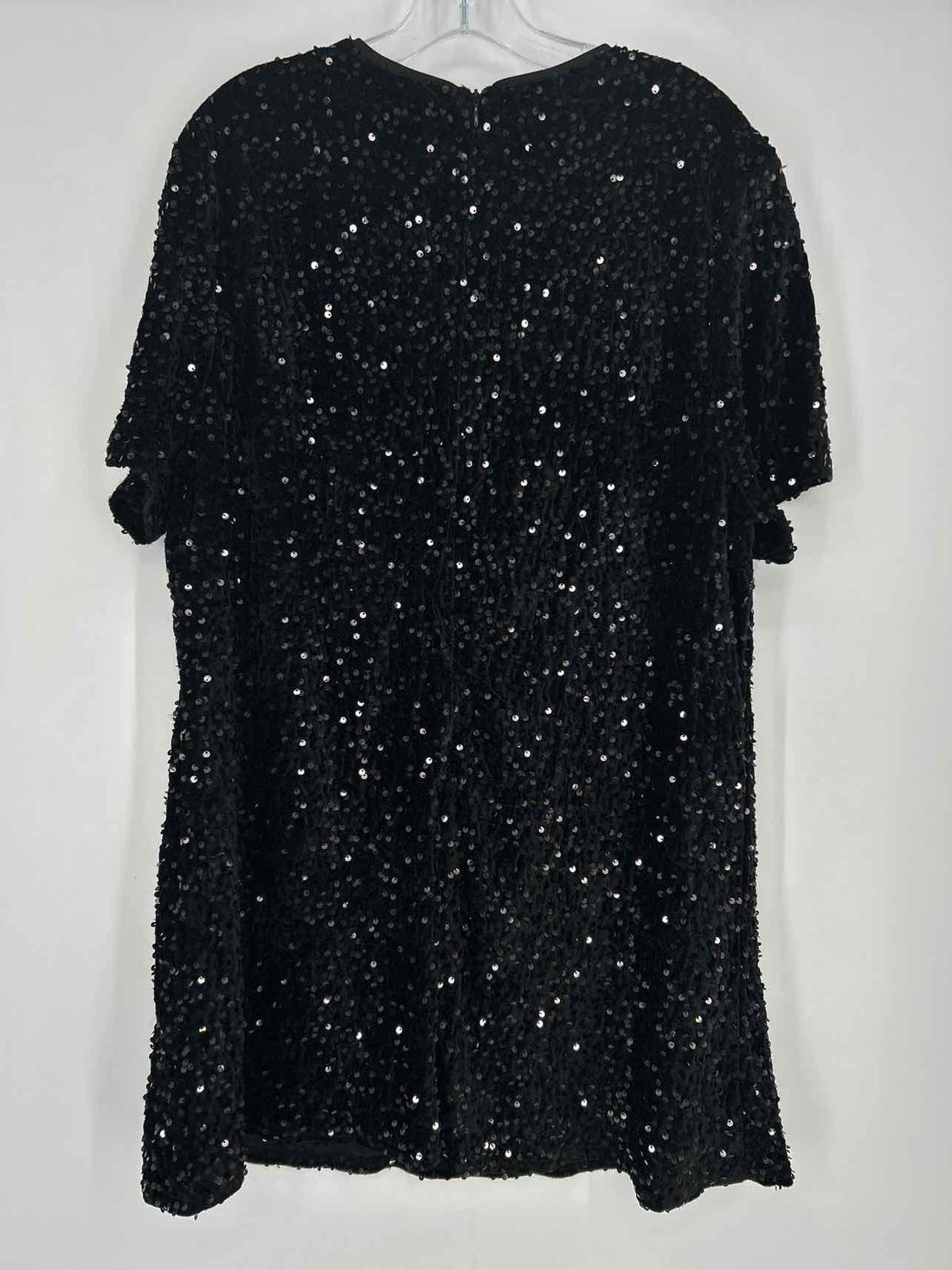 Arula Size A (14-16) Black Sequin Velvet Short Sleeve Dress