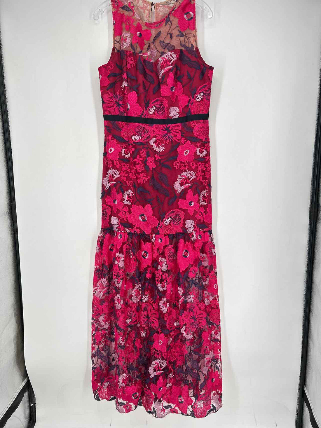 Halston Size 14 Dark Red Embroidered Dress