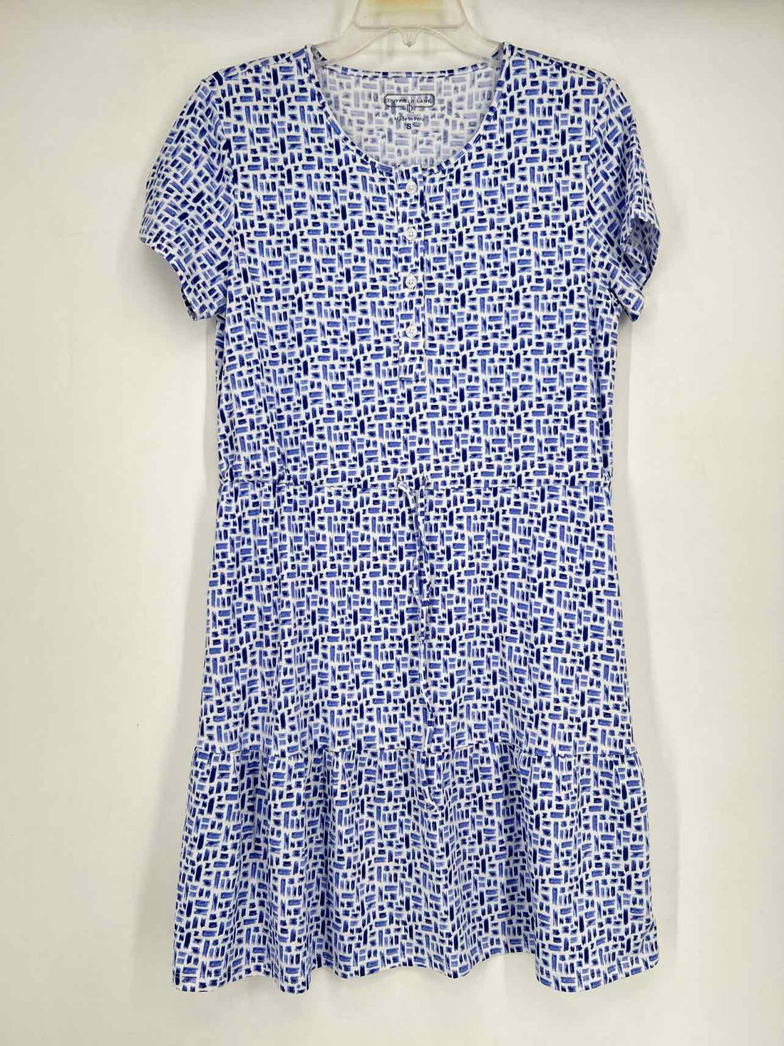 Duffield Lane Size S White & Blue Short Sleeve Dress