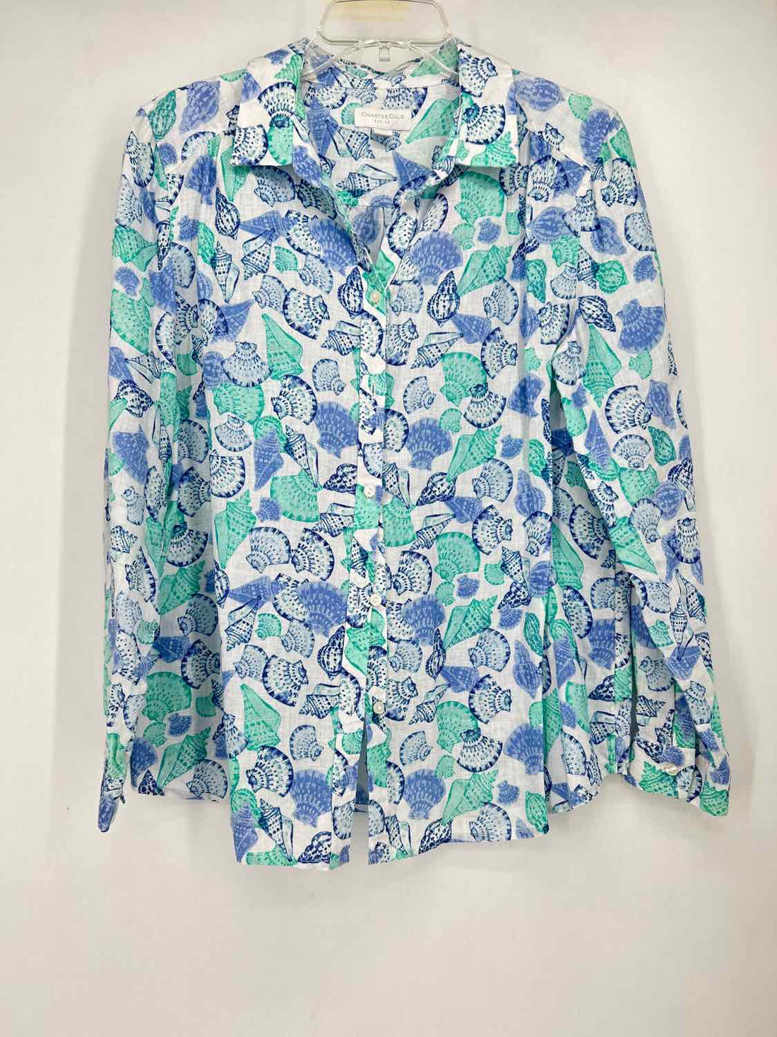 Charter Club Size LP White Shell Print Linen 100% Long Sleeve