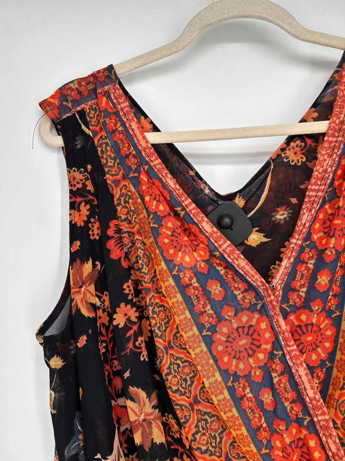 Free People Size S Black & Orange Floral Mesh Sleeveless